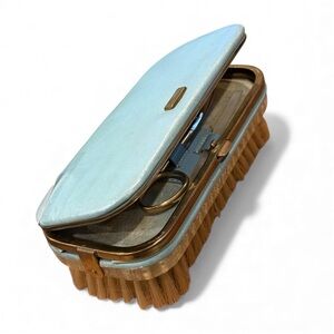 Vintage Blue Ascot Travel Grooming Kit Vanity Set and Brush